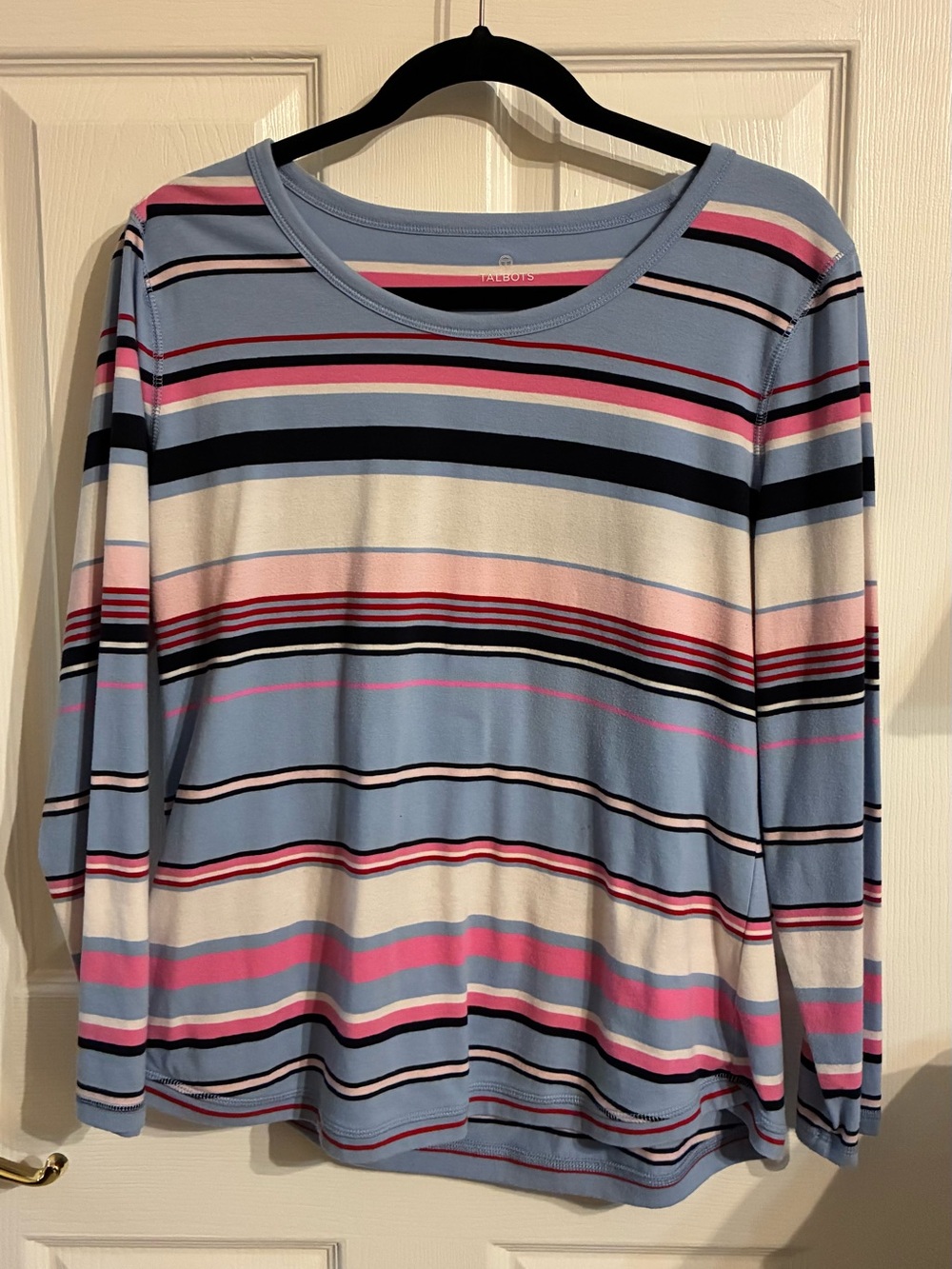Talbots Long Sleeve Striped Tee in Light Blue, White, Pink, Navy